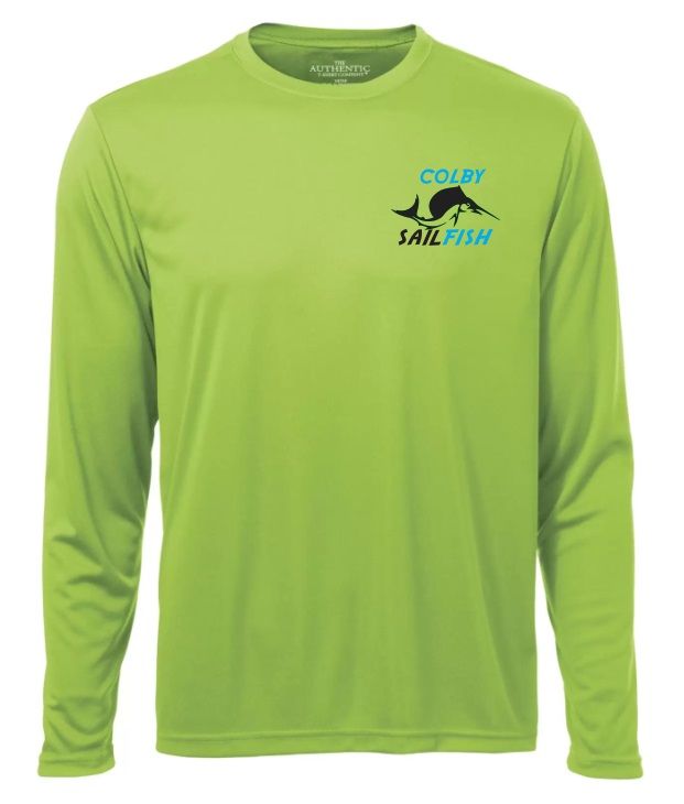 Colby Sailfish - Lime Shock Long Sleeve Moist Wick Shirt with Blue/Black Colby Sailfish Logo (Left Chest)