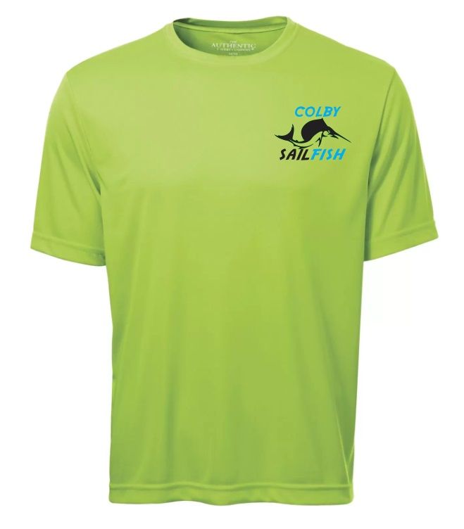 Colby Sailfish - Lime Shock Short Sleeve Moist Wick Shirt with Blue/Black Colby Sailfish Logo (Left Chest)