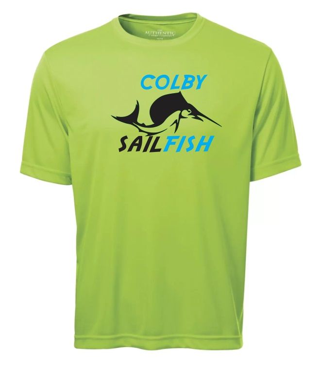 Colby Sailfish - Lime Shock Short Sleeve Moist Wick Shirt with Blue/Black Colby Sailfish Logo (Full Chest)