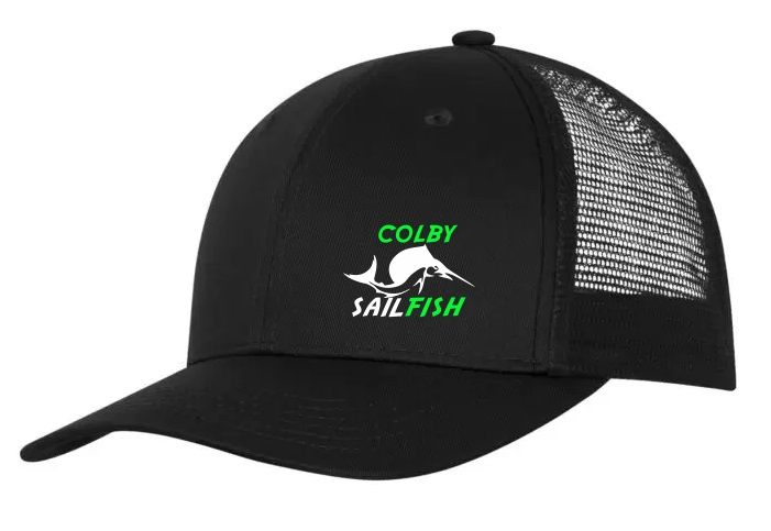 Colby Sailfish - Black Trucker Cap with Green/White Colby Sailfish Logo