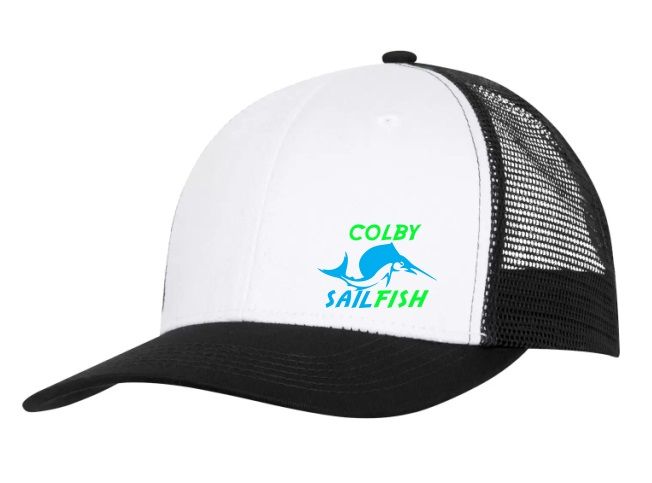 Colby Sailfish - White/Black Trucker Cap with Green/Blue Colby Sailfish Logo
