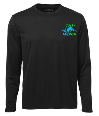 Colby Sailfish - Black Long Sleeve Moist Wick Shirt with Green/Blue Colby Sailfish Logo (Left Chest)