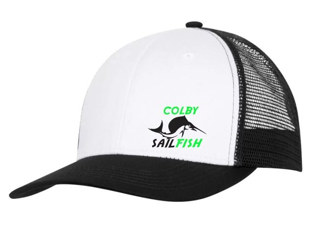 Colby Sailfish - White/Black Trucker Cap with Green/Black Colby Sailfish Logo