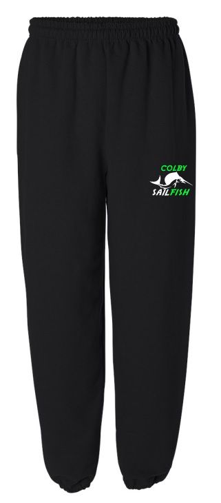 Colby Sailfish - Black Sweatpants with Green/White Colby Sailfish Logo