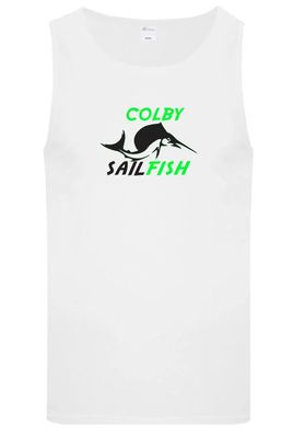 Colby Sailfish - White Tank with Green/Black Colby Sailfish Logo (Full Chest)