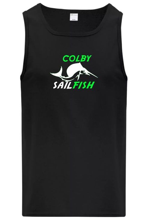 Colby Sailfish - Black Tank with Green/White Colby Sailfish Logo (Full Chest)