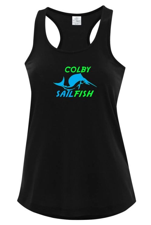 Colby Sailfish - Black Racerback Tank with Green/Blue Colby Sailfish Logo (Full Chest)