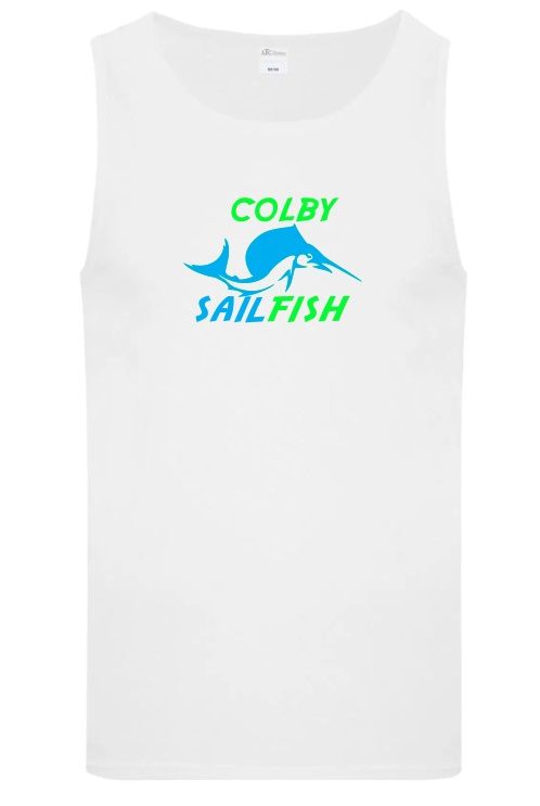 Colby Sailfish - White Tank with Green/Blue Colby Sailfish Logo (Full Chest)
