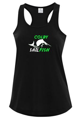 Colby Sailfish - Black Racerback Tank with Green/White Colby Sailfish Logo (Full Chest)