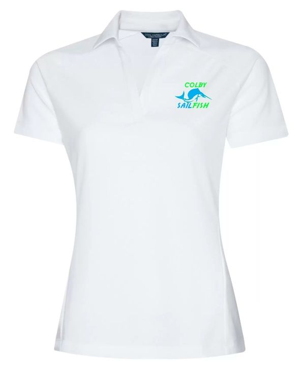 Colby Sailfish - White Ladies Sport Shirt with Green/Blue Colby Sailfish Logo (Left Chest)