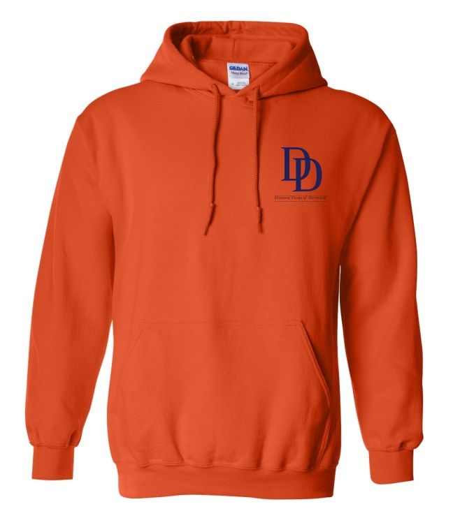 Dartmouth Diamond Dawgs - Orange Hoodie (Left Chest)