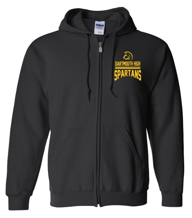 DHS - Black Dartmouth High Spartans Zip Hoodie