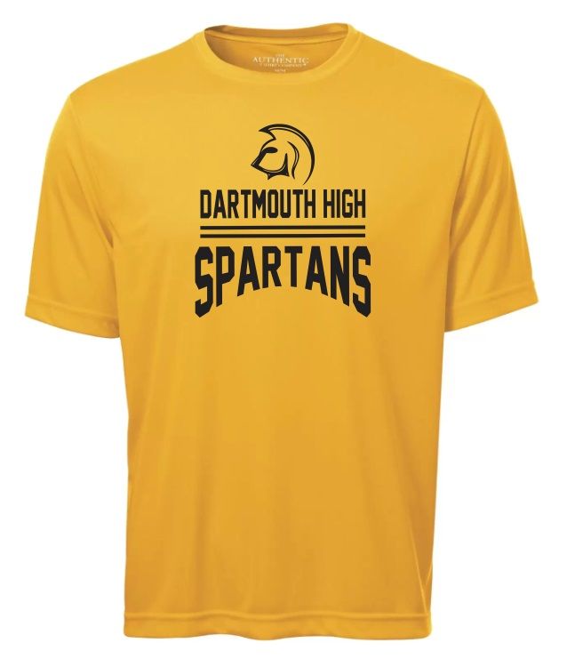 DHS - Sport Gold Dartmouth High Spartans Short Sleeve Moist Wick (Full Chest)