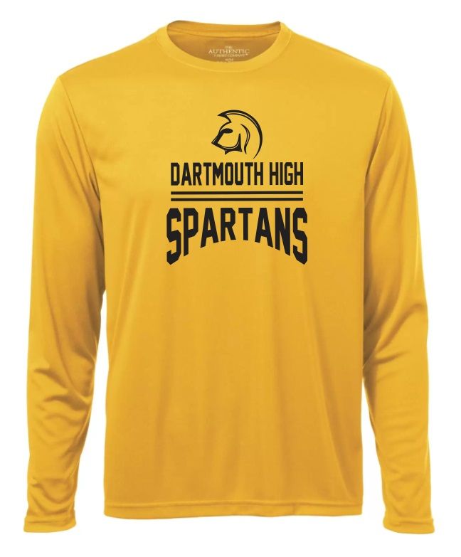DHS - Sport Gold Dartmouth High Spartans Long Sleeve Moist Wick Shirt (Full Chest)