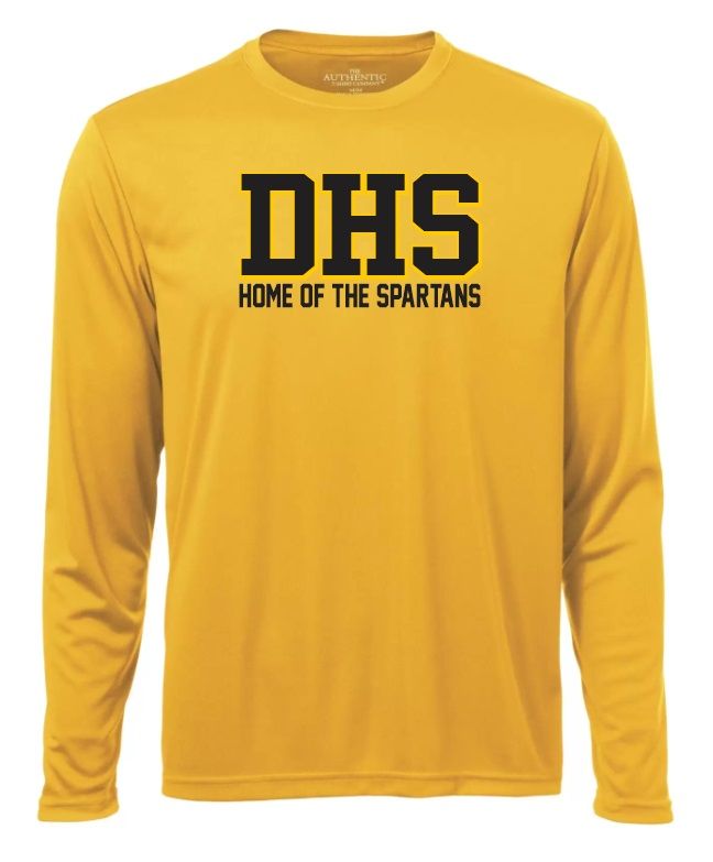 DHS - Sport Gold DHS Home of the Spartans Long Sleeve Moist Wick Shirt (Full Chest)