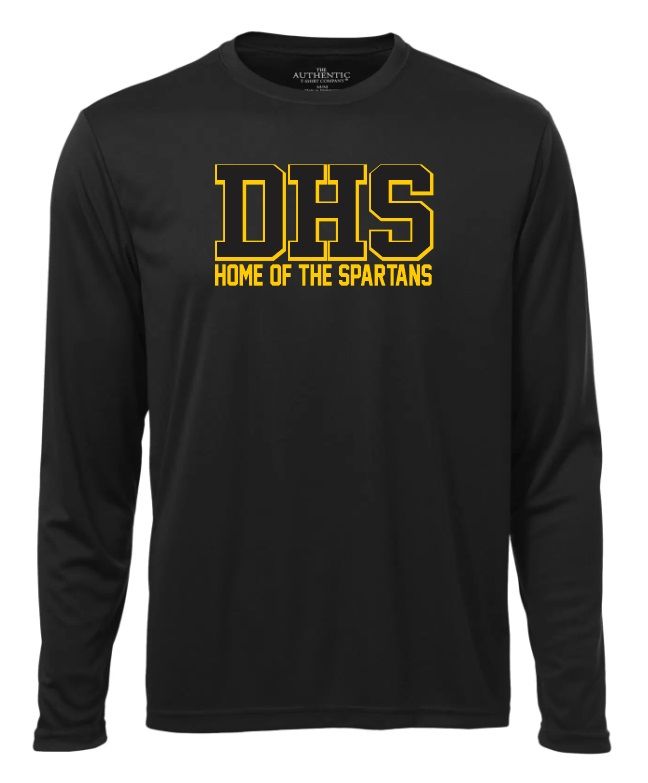 DHS - Black DHS Home of the Spartans Long Sleeve Moist Wick Shirt (Full Chest)