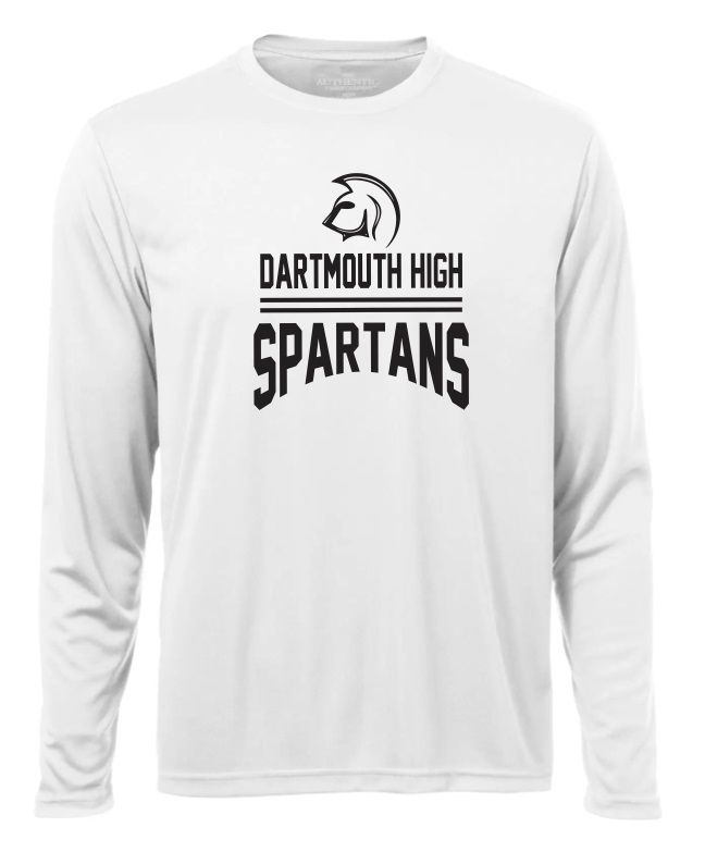 DHS - White Dartmouth High Spartans Long Sleeve Moist Wick Shirt (Full Chest)