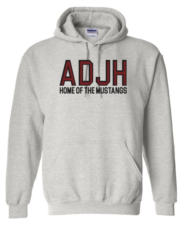 Astral Drive Junior High - Sport Grey ADJH Home of the Mustangs Hoodie (Full Chest)