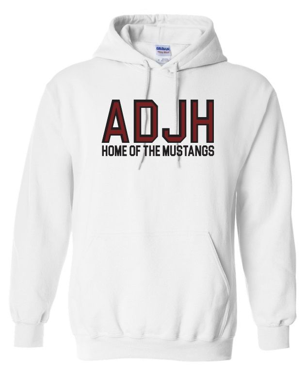 Astral Drive Junior High - White ADJH Home of the Mustangs Hoodie (Full Chest)