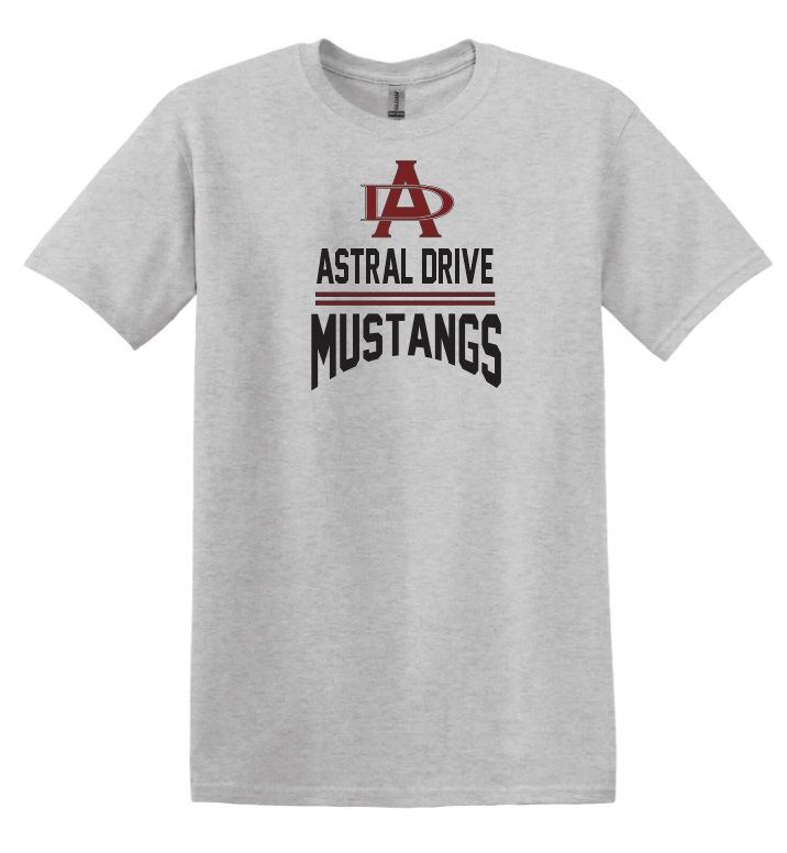 Astral Drive Junior High - Sport Grey Astral Drive Mustangs Cotton T-Shirt (Full Chest)