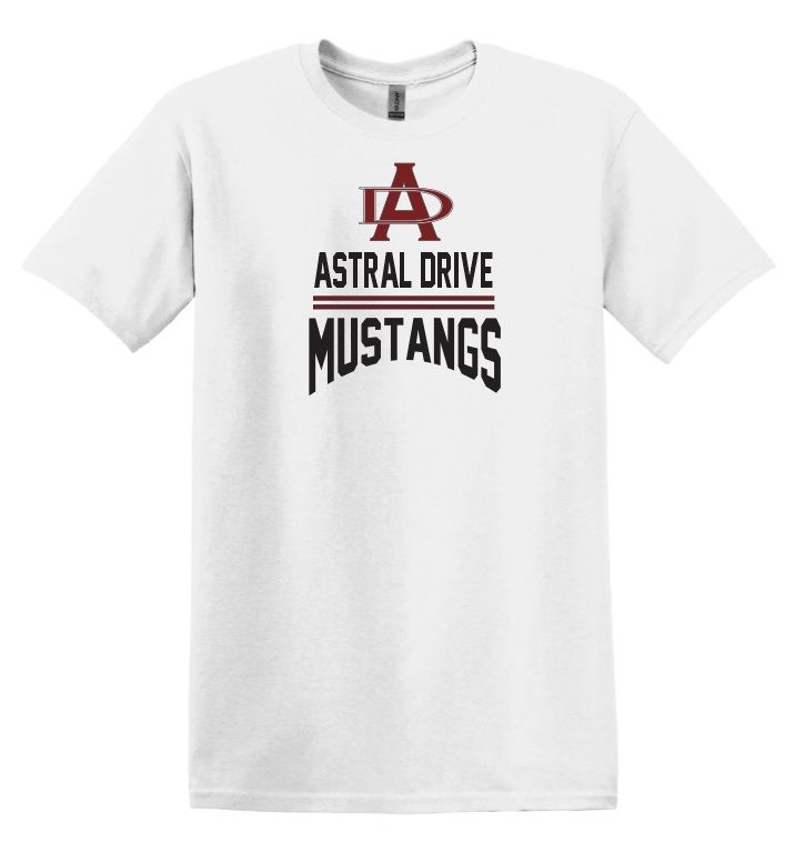 Astral Drive Junior High - White Astral Drive Mustangs Cotton T-Shirt (Full Chest)