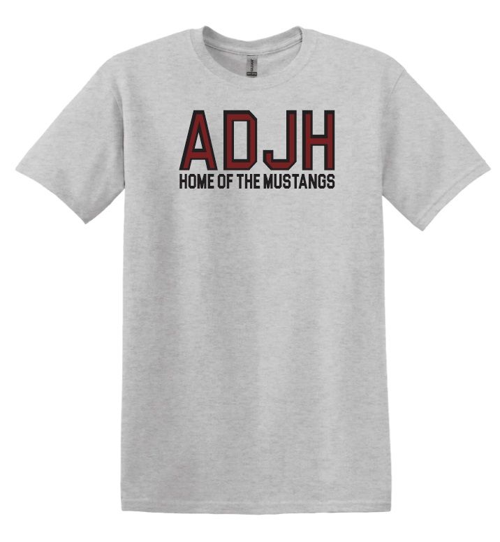 Astral Drive Junior High - Sport Grey ADJH Home of the Mustangs Cotton T-Shirt (Full Chest)