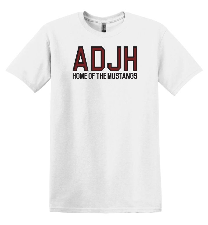 Astral Drive Junior High - White ADJH Home of the Mustangs Cotton T-Shirt (Full Chest)