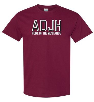 Astral Drive Junior High - Maroon ADJH Home of the Mustangs Cotton T-Shirt (Full Chest)