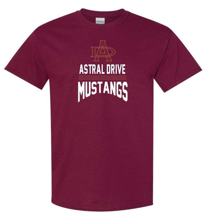 Astral Drive Junior High - Maroon Astral Drive Mustangs Cotton T-Shirt (Full Chest)