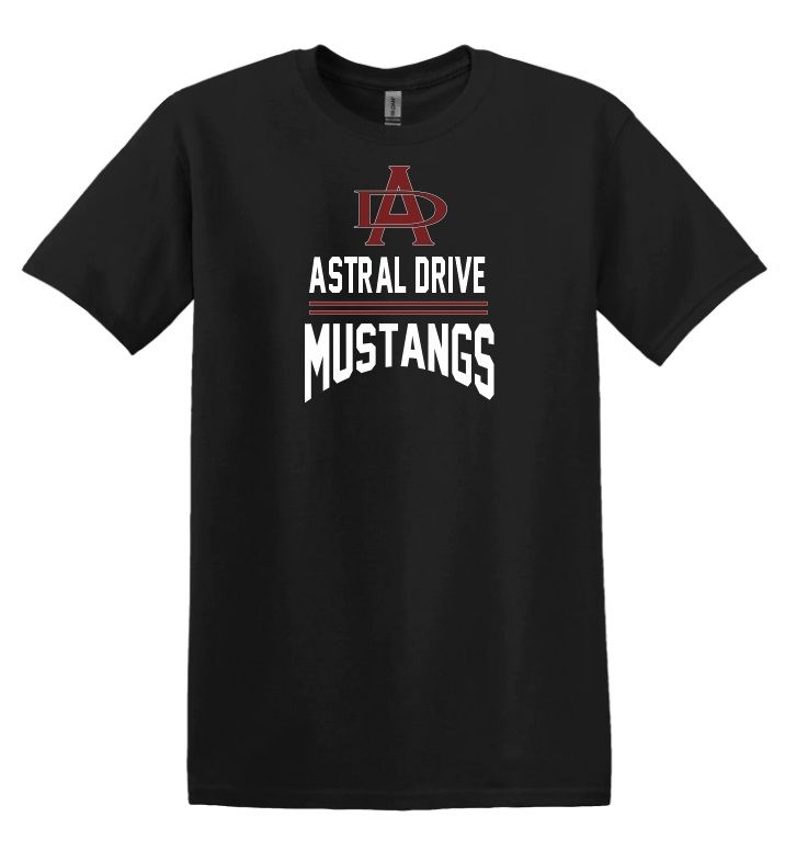 Astral Drive Junior High - Black Astral Drive Mustangs Cotton T-Shirt (Full Chest)