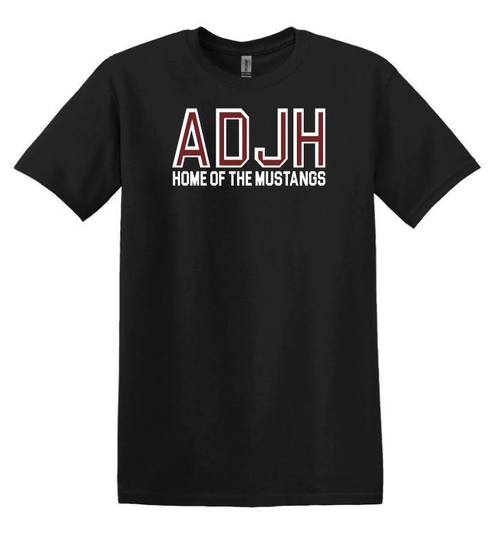 Astral Drive Junior High - Black ADJH Home of the Mustangs Cotton T-Shirt (Full Chest)