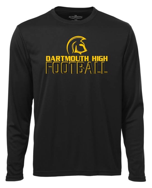 DHS - Black Dartmouth High Football Long Sleeve Moist Wick Shirt (Full Chest)