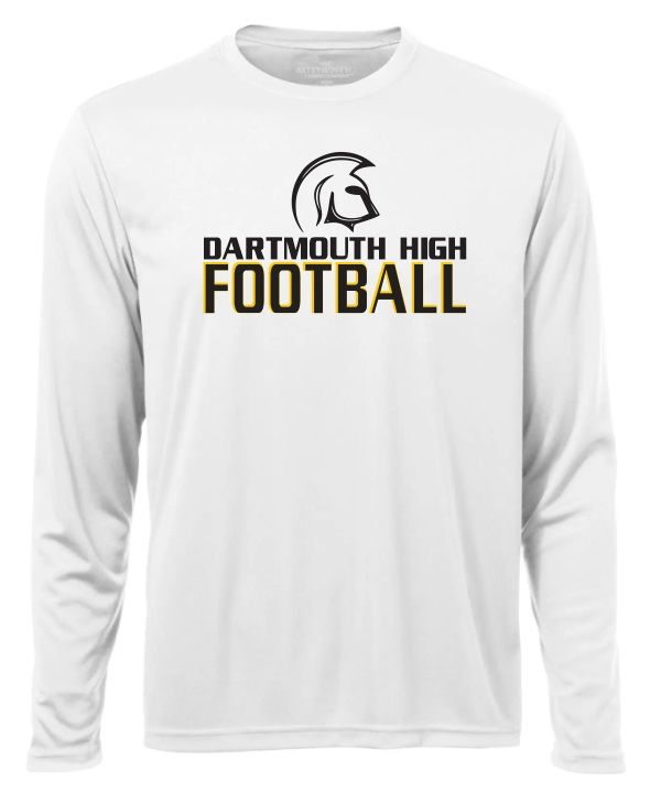 DHS - White Dartmouth High Football Long Sleeve Moist Wick Shirt (Full Chest)