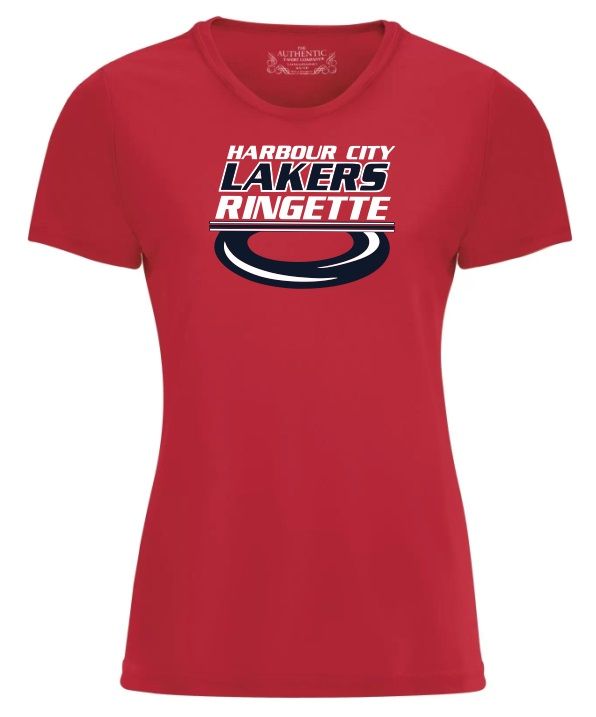 HCL - Red Ladies Harbour City Lakers Ring Moist Wick T-Shirt (Full Chest)