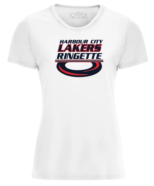 HCL - White Ladies Harbour City Lakers Ring Moist Wick T-Shirt (Full Chest)