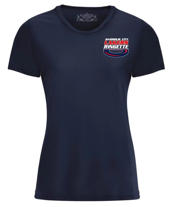 HCL - Navy Ladies Harbour City Lakers Ring Moist Wick T-Shirt (Left Chest)