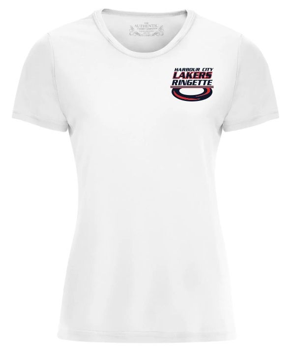 HCL - White Ladies Harbour City Lakers Ring Moist Wick T-Shirt (Left Chest)