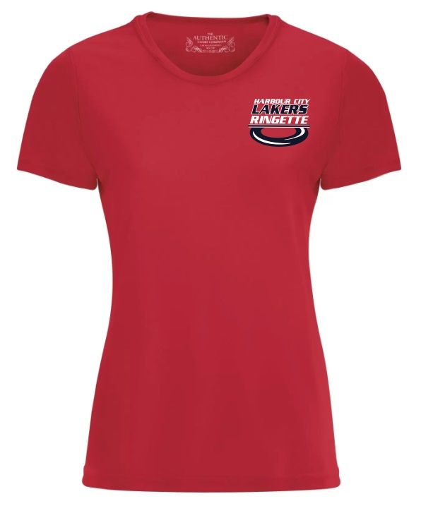 HCL - Red Ladies Harbour City Lakers Ring Moist Wick T-Shirt (Left Chest)