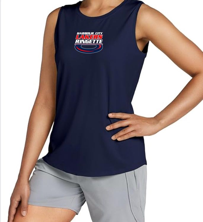 HCL - Navy Women&#39;s Harbour City Lakers Ring  Workout Tank (Small Centered Logo)