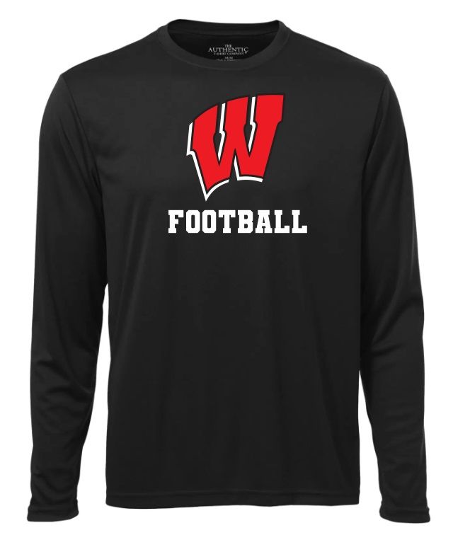 Halifax West High School - Black W Football Long Sleeve Performance Shirt (Full Chest)