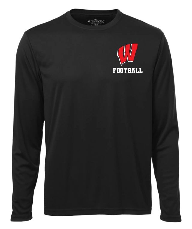 Halifax West High School - Black W Football Long Sleeve Performance Shirt (Left Chest)