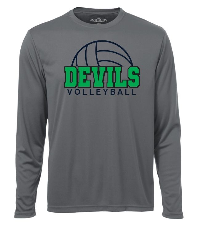 Island View High School - Coal Grey Devils Volleyball Long Sleeve Performance Shirt (Full Chest)