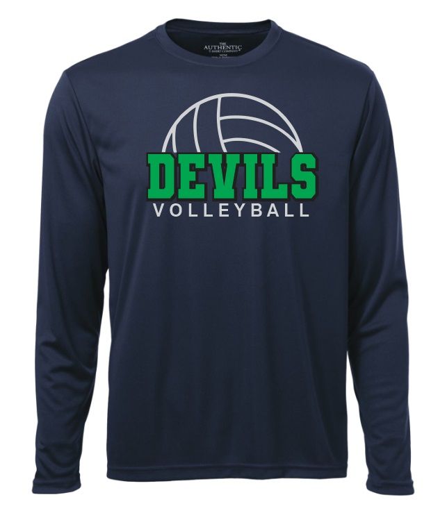 Island View High School - Navy Devils Volleyball Long Sleeve Performance Shirt (Full Chest)