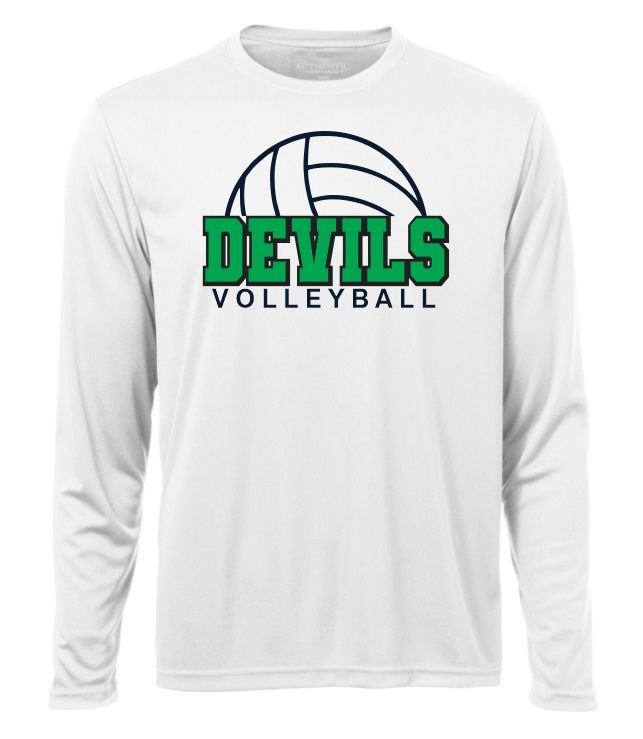 Island View High School - White Devils Volleyball Long Sleeve Performance Shirt (Full Chest)