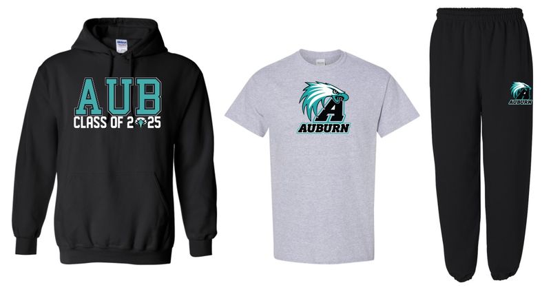 Auburn High -  Auburn Class of 2025 with Eagle/Auburn A Bundle  (Hoodie, Cotton T-Shirt &amp; Sweatpants)