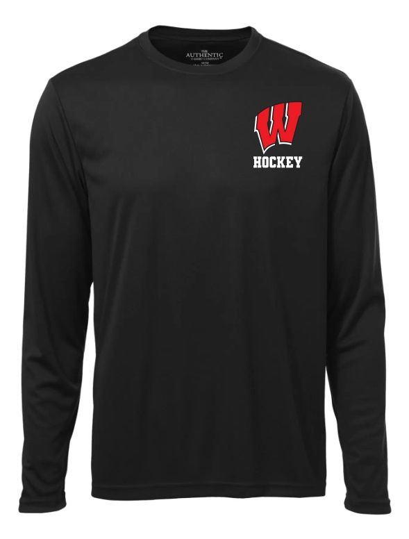 Halifax West High School - Black W Hockey Long Sleeve Performance Shirt (Left Chest)