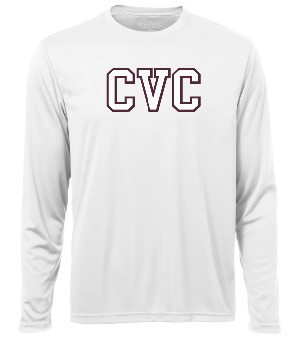 Corridor Volleyball Club - White CVC Logo Long Sleeve Moist Wick Shirt (Full Chest Logo)