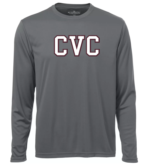 Corridor Volleyball Club - Coal Grey CVC Logo Long Sleeve Moist Wick Shirt (Full Chest Logo)