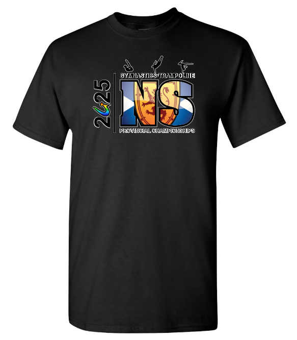 NS Gymnastics and Trampoline Provincial Championships 2025 - Black T-Shirt (Full Chest Logo)