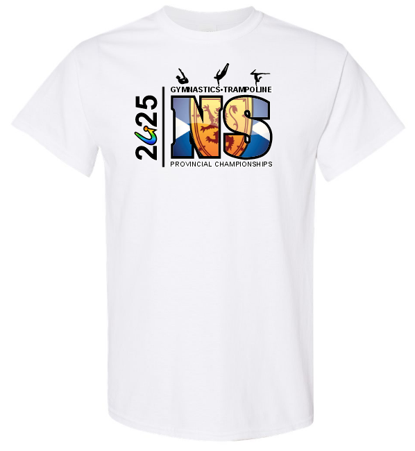 NS Gymnastics and Trampoline Provincial Championships 2025 - White T-Shirt (Full Chest Logo)